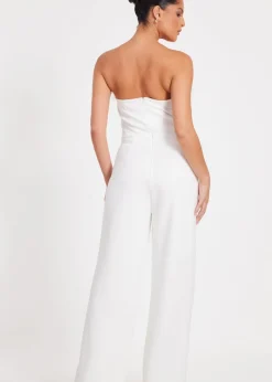 Jumpsuits & Playsuits>Quiz White Feather Trim Jumpsuit
