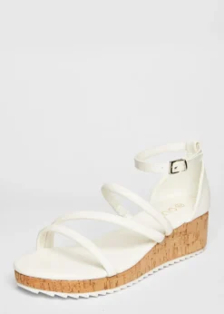 Footwear>Quiz White Strappy Low Wedges