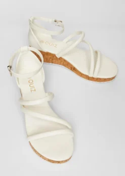 Footwear>Quiz White Strappy Low Wedges