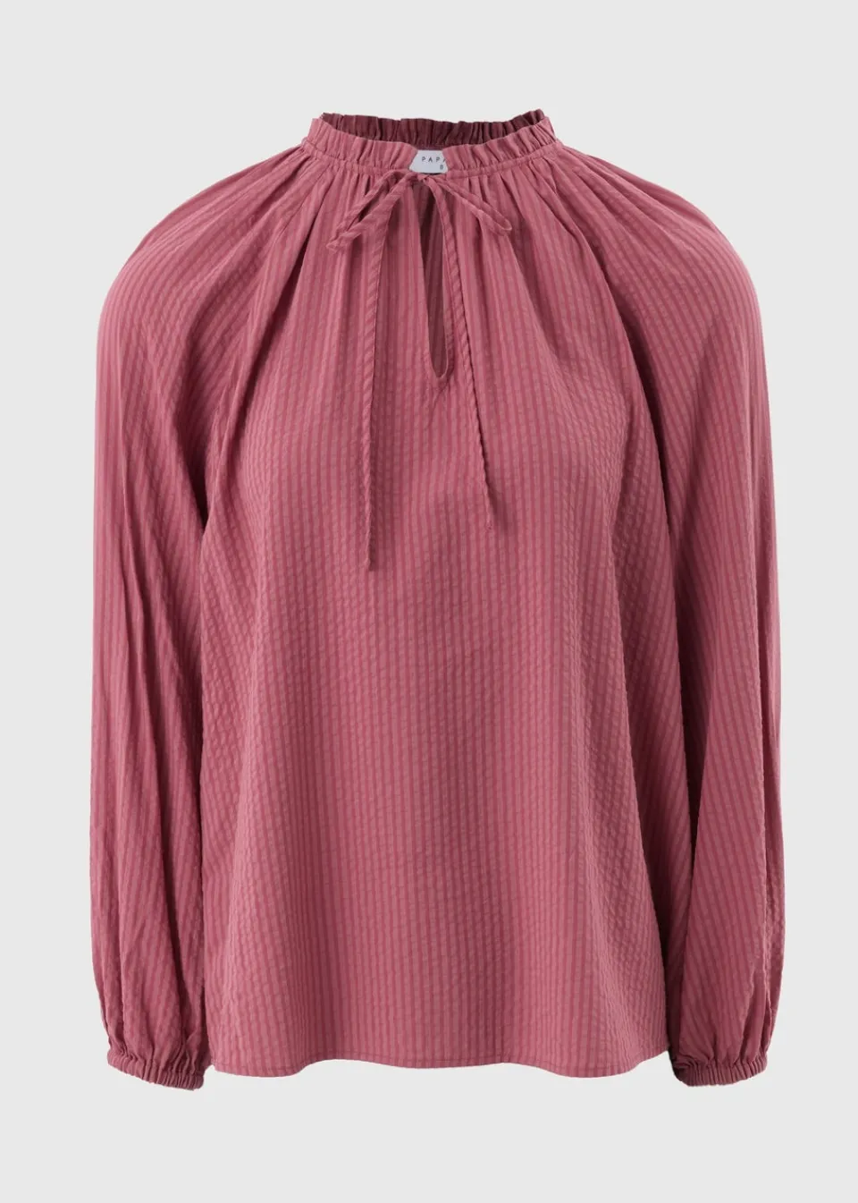 Tops>Papaya Raspberry Boho TexturedTie Neck Blouse