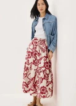 Skirts>Papaya Raspberry Floral Button Tiered Midaxi Skirt