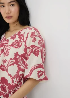 Tops>Papaya Raspberry Floral V-Neck Tea Top