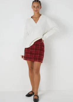 Skirts>Papaya Red Check A Line Skirt