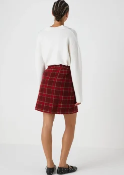 Skirts>Papaya Red Check A Line Skirt