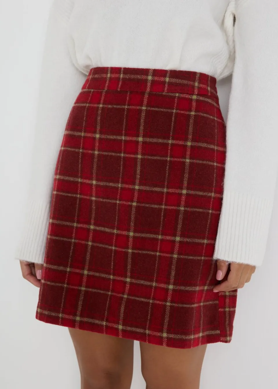 Skirts>Papaya Red Check A Line Skirt
