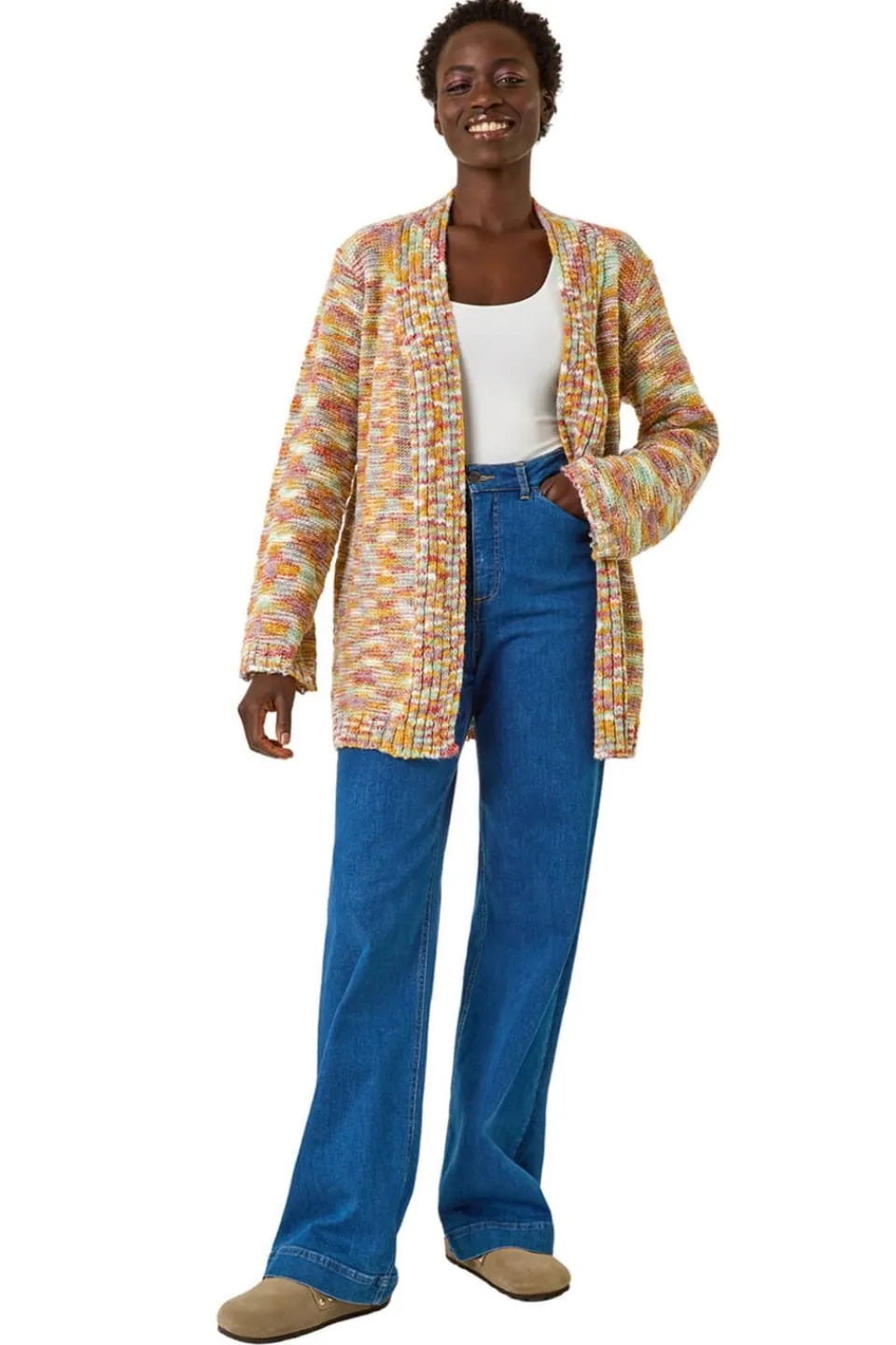 Tops>Roman Amber Purl Longline Knit Cardigan