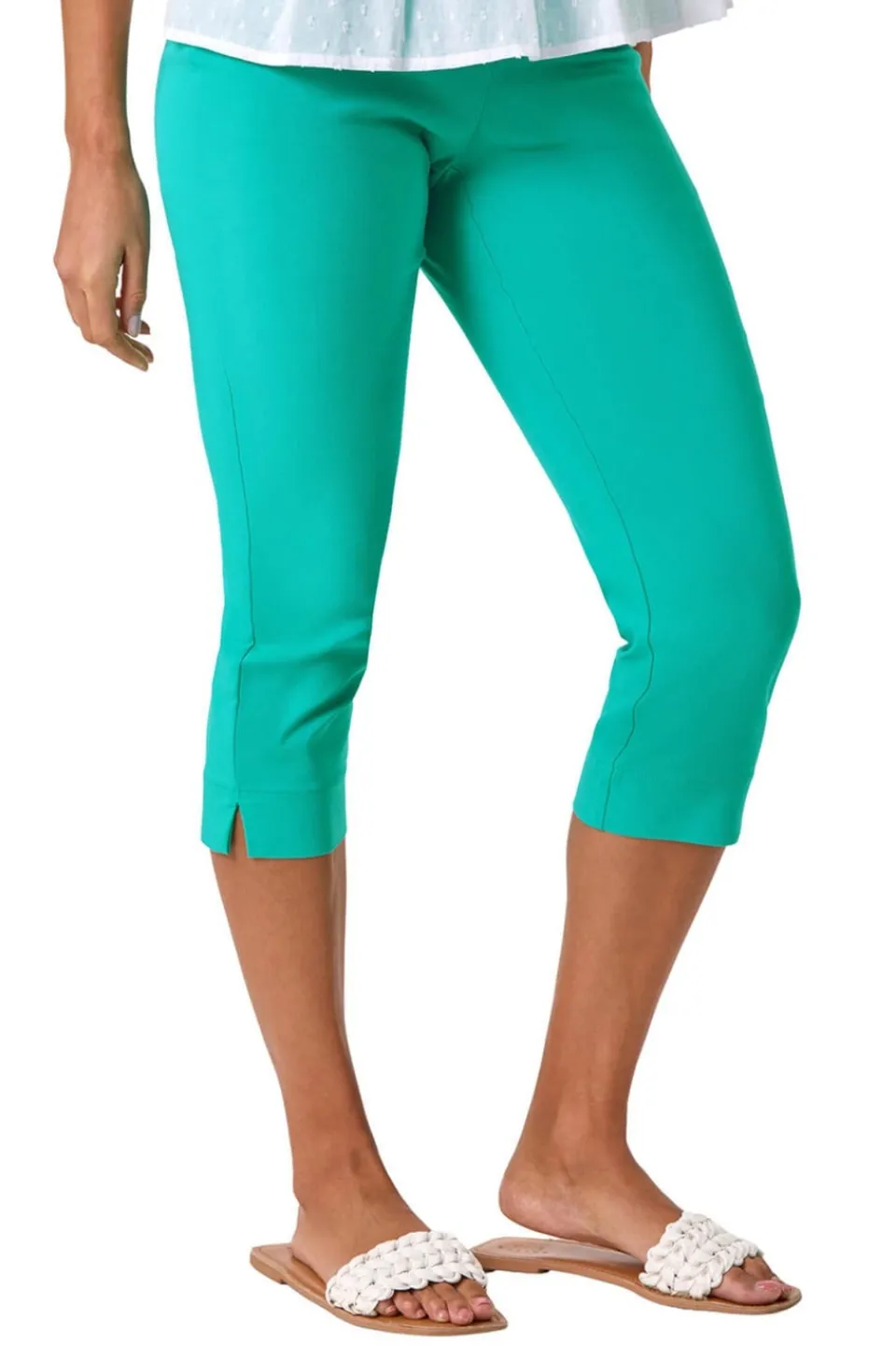 Trousers>Roman Aqua Cropped Stretch Trousers
