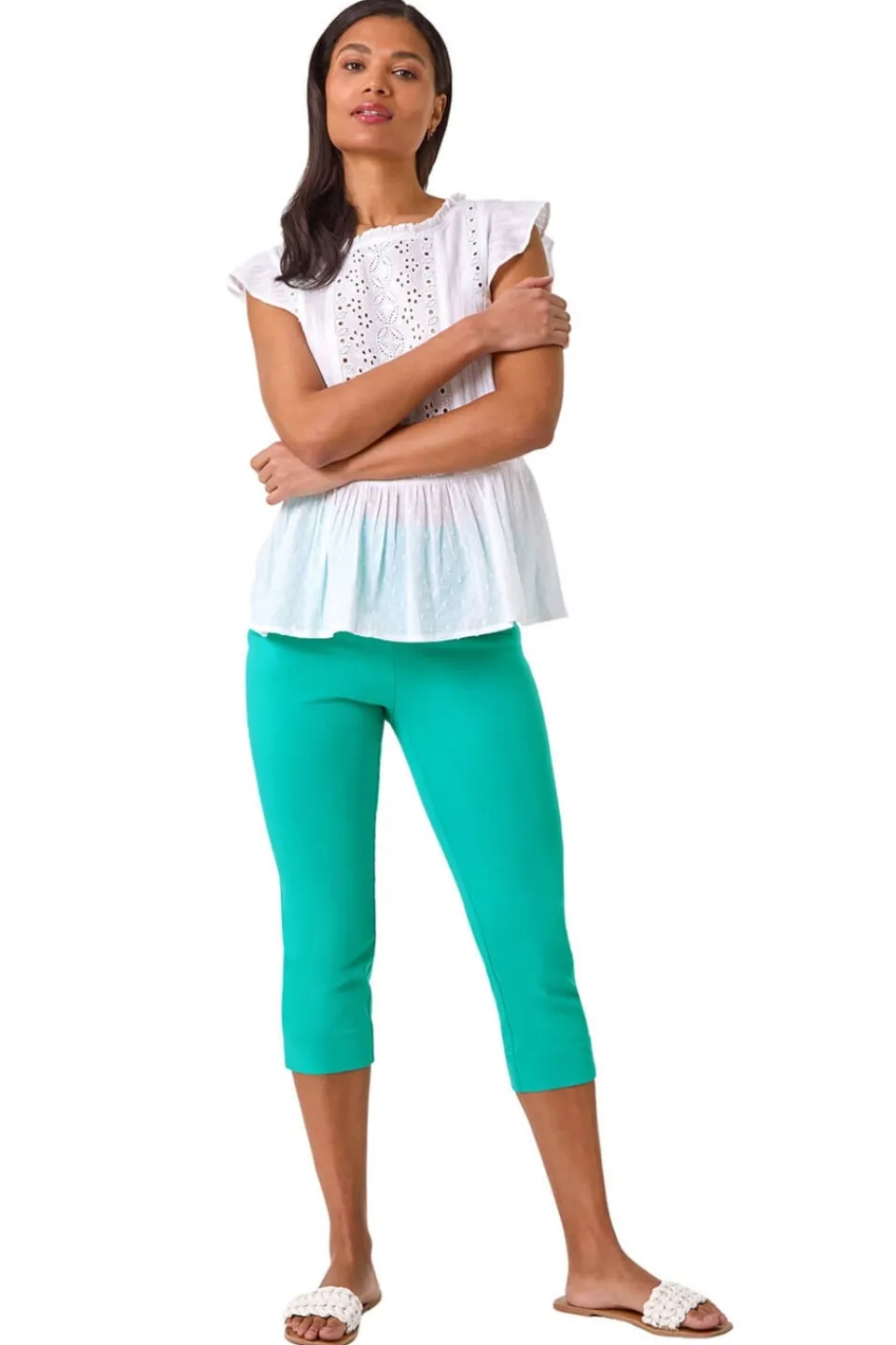 Trousers>Roman Aqua Cropped Stretch Trousers