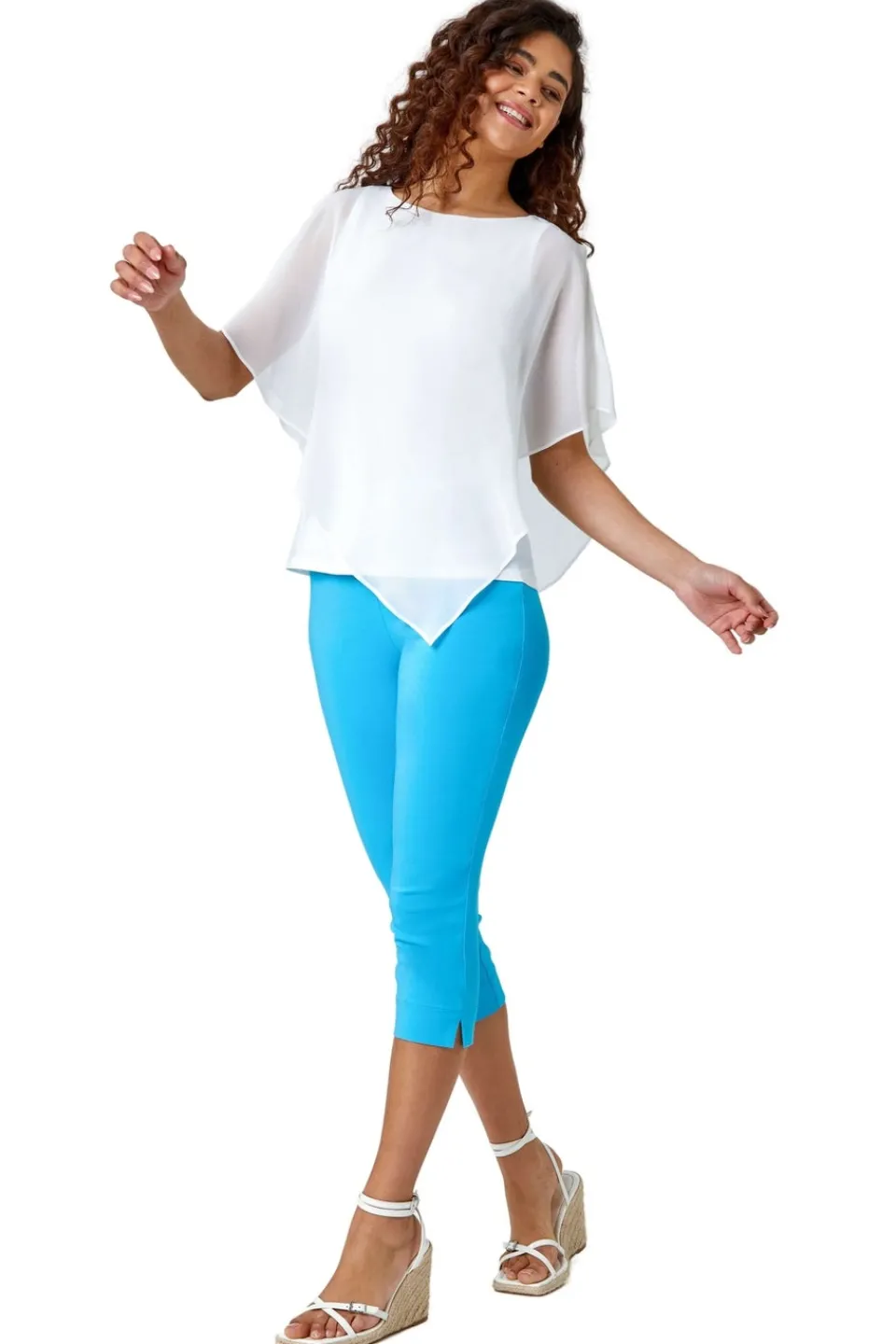 Leggings>Roman Aquamarine Cropped Stretch Trouser Capri Summer Leggings 3/4 Pedal Pushers