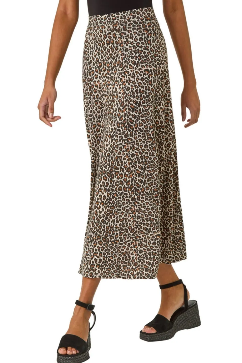 Skirts>Roman Beige Animal Print Stretch Pencil Skirt
