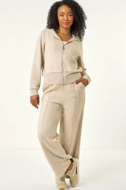 Coats & Jackets>Roman Beige Petite Zip Up Knit Hooded Jacket