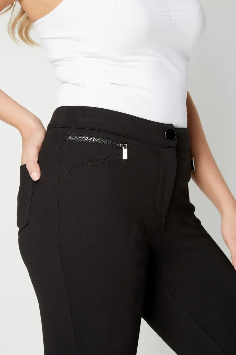 Trousers>Roman Black 27 Inch Ponte Zip Trousers