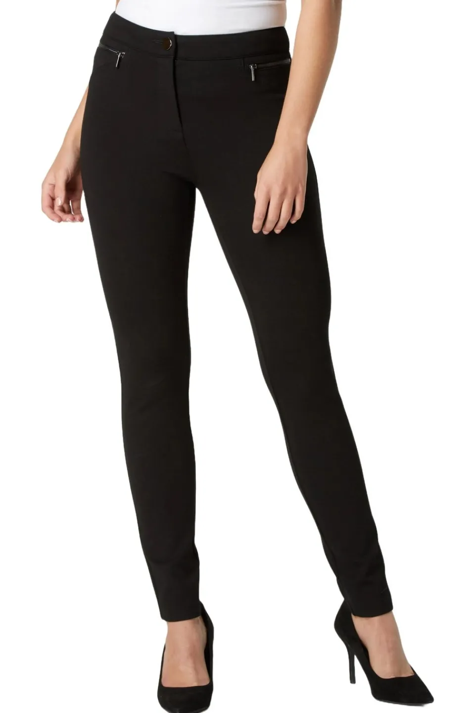 Trousers>Roman Black 27 Inch Ponte Zip Trousers