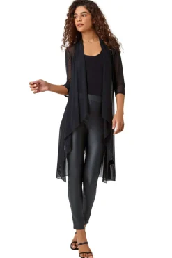 Blouses & Shirts>Roman 3/4 Sleeve Mesh Longline Kimono Black