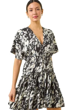 Dresses>Roman Black Abstract Boho Mini Dress