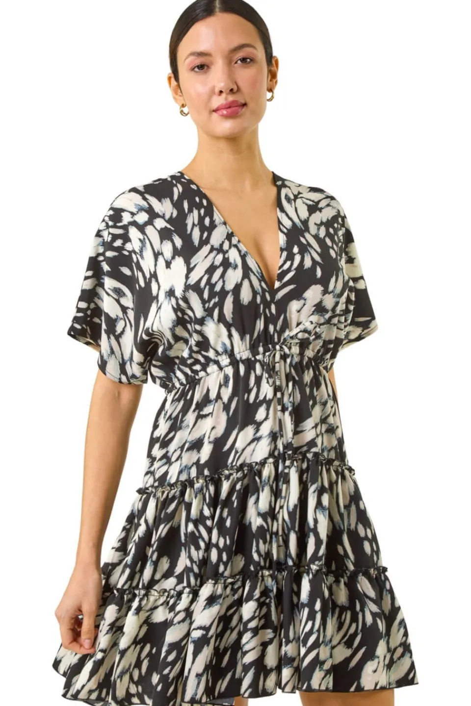 Dresses>Roman Black Abstract Boho Mini Dress
