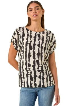 Tops>Roman Black Abstract Print Top
