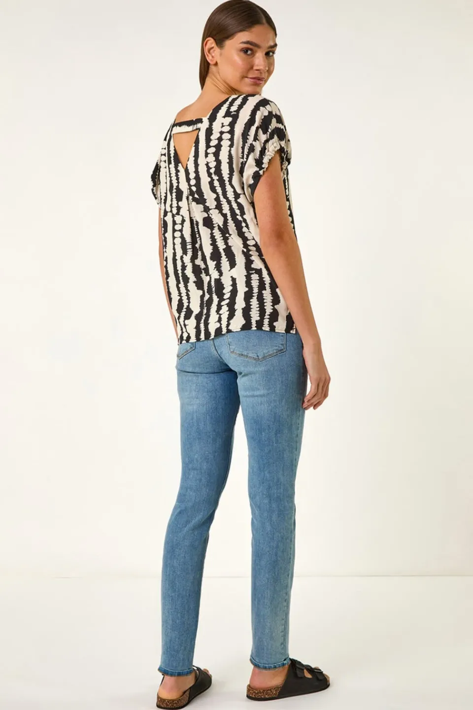 Tops>Roman Black Abstract Print Top