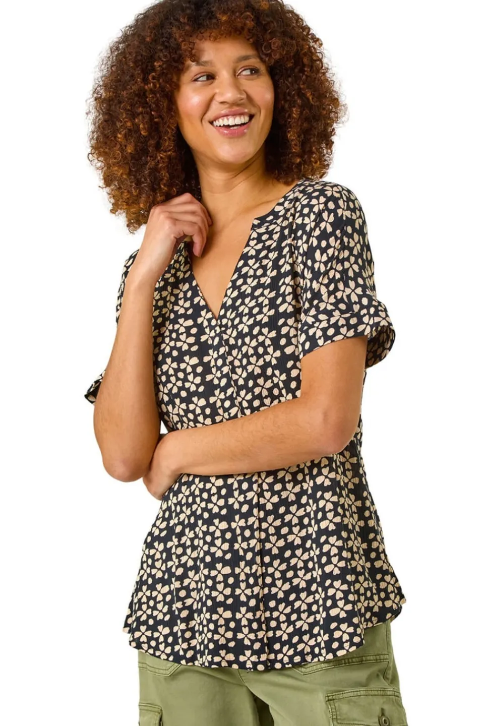 Tops>Roman Black Abstract Print V-Neck Tunic Top