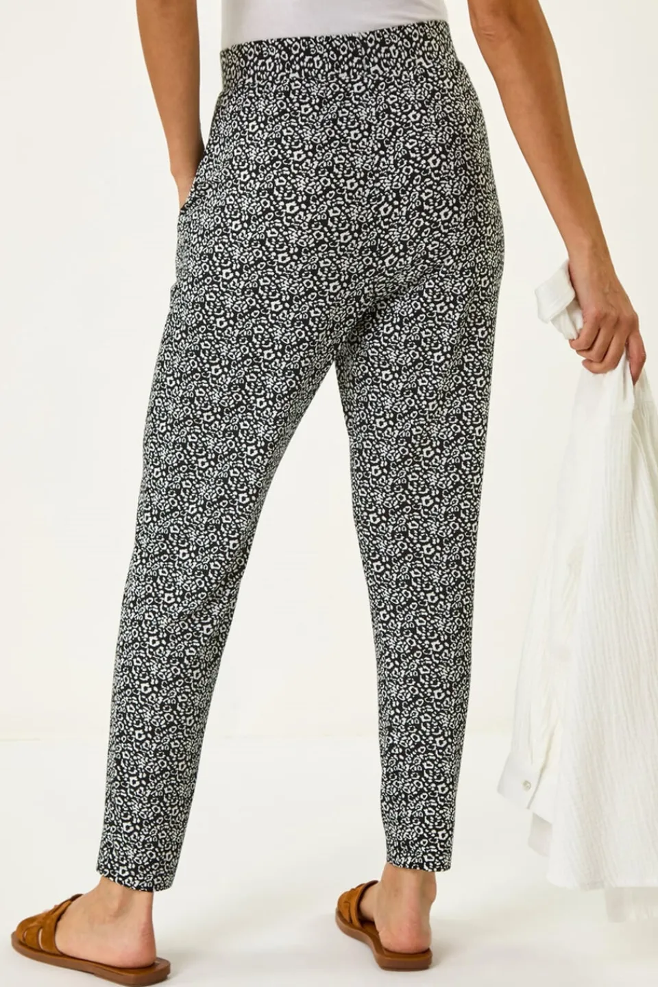 Trousers>Roman Black Animal Print Hareem Stretch Straight Trouser