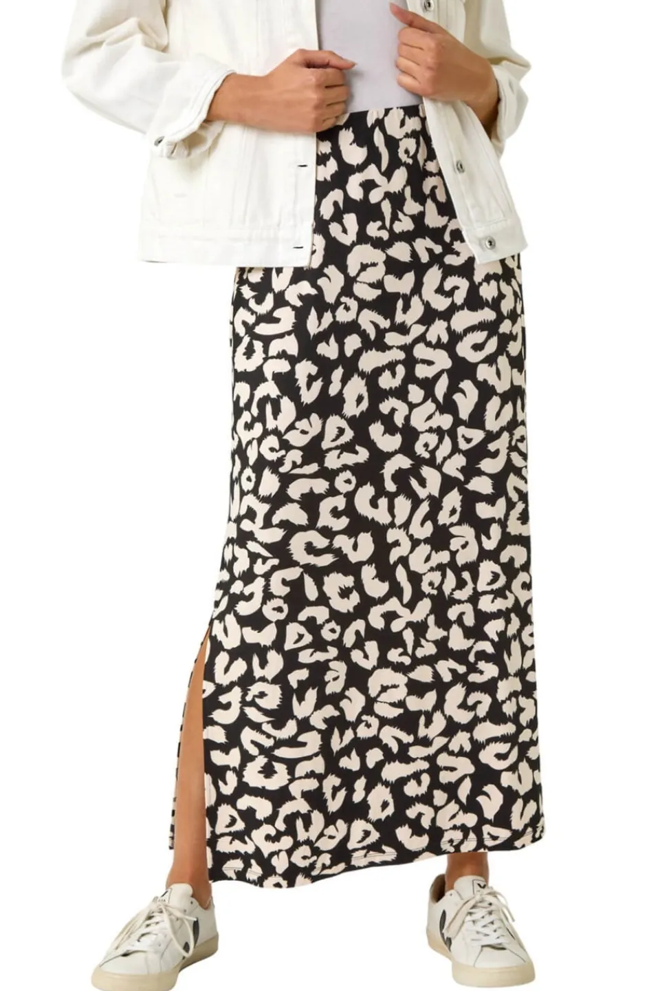 Skirts>Roman Black Animal Print Maxi Skirt