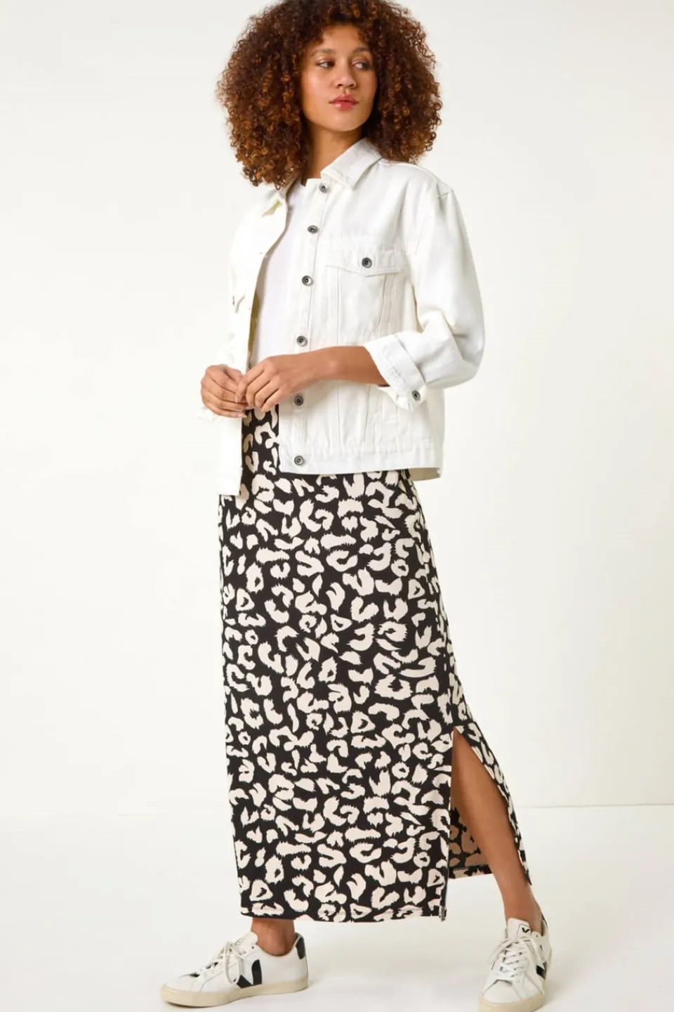 Skirts>Roman Black Animal Print Maxi Skirt