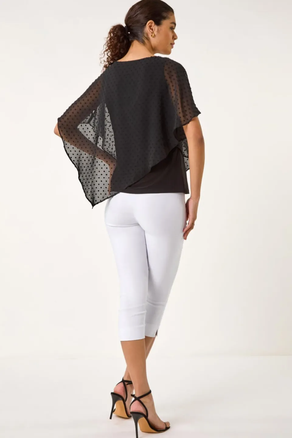 Tops>Roman Black Asymmetric Dobby Overlay Top