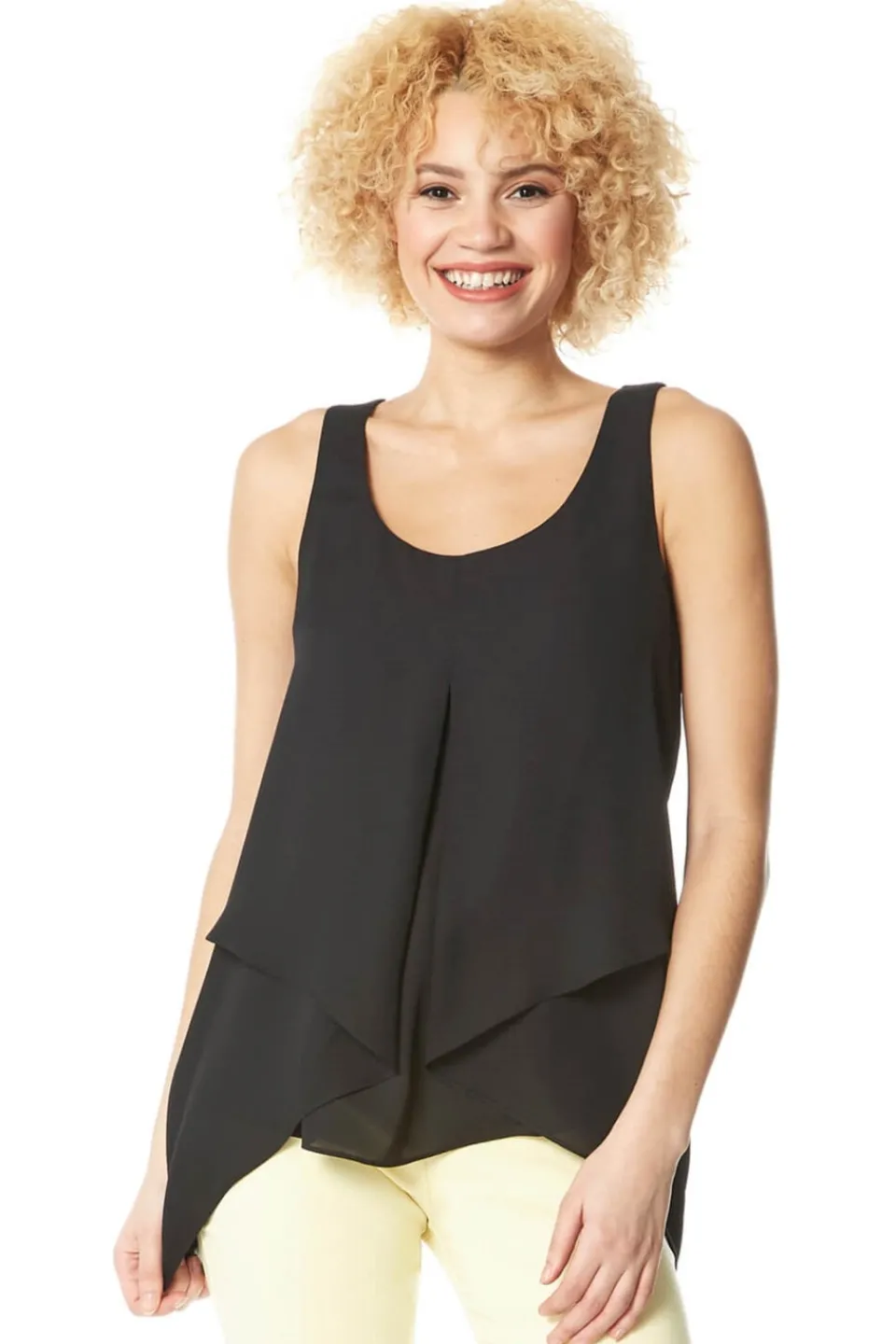 Tops>Roman Black Asymmetric Sleeveless Vest Top