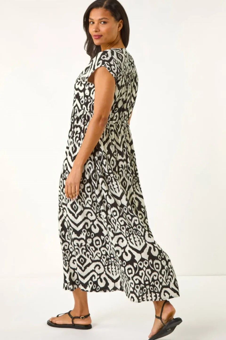Dresses>Roman Black Aztec Print Midi Smock Dress