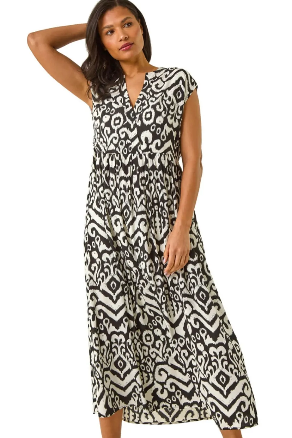 Dresses>Roman Black Aztec Print Midi Smock Dress