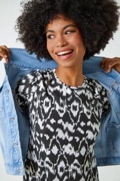 Tops>Roman Black Aztec Print Pocket Tunic Top