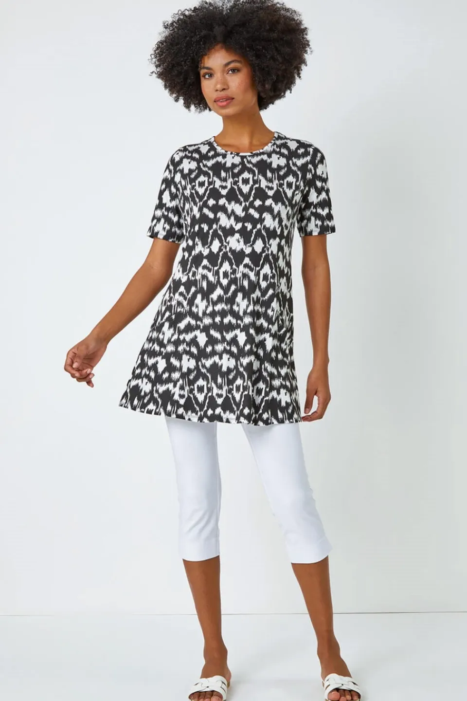 Tops>Roman Black Aztec Print Pocket Tunic Top