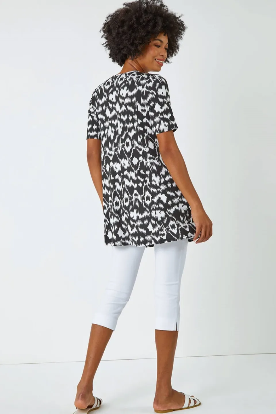 Tops>Roman Black Aztec Print Pocket Tunic Top