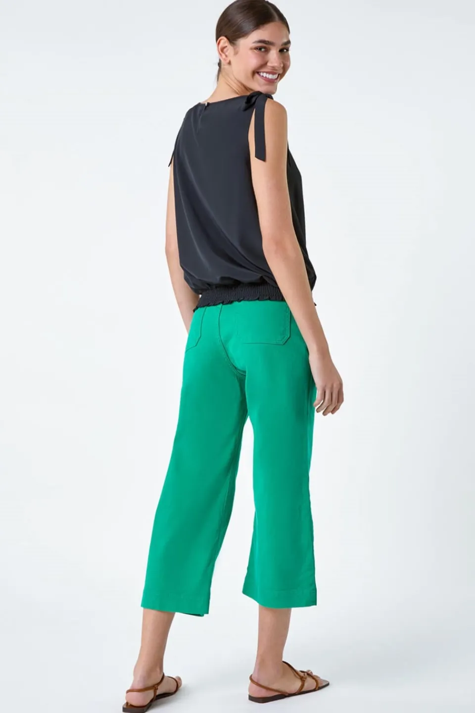 Tops>Roman Black Bow Detail Shirred Hem Top