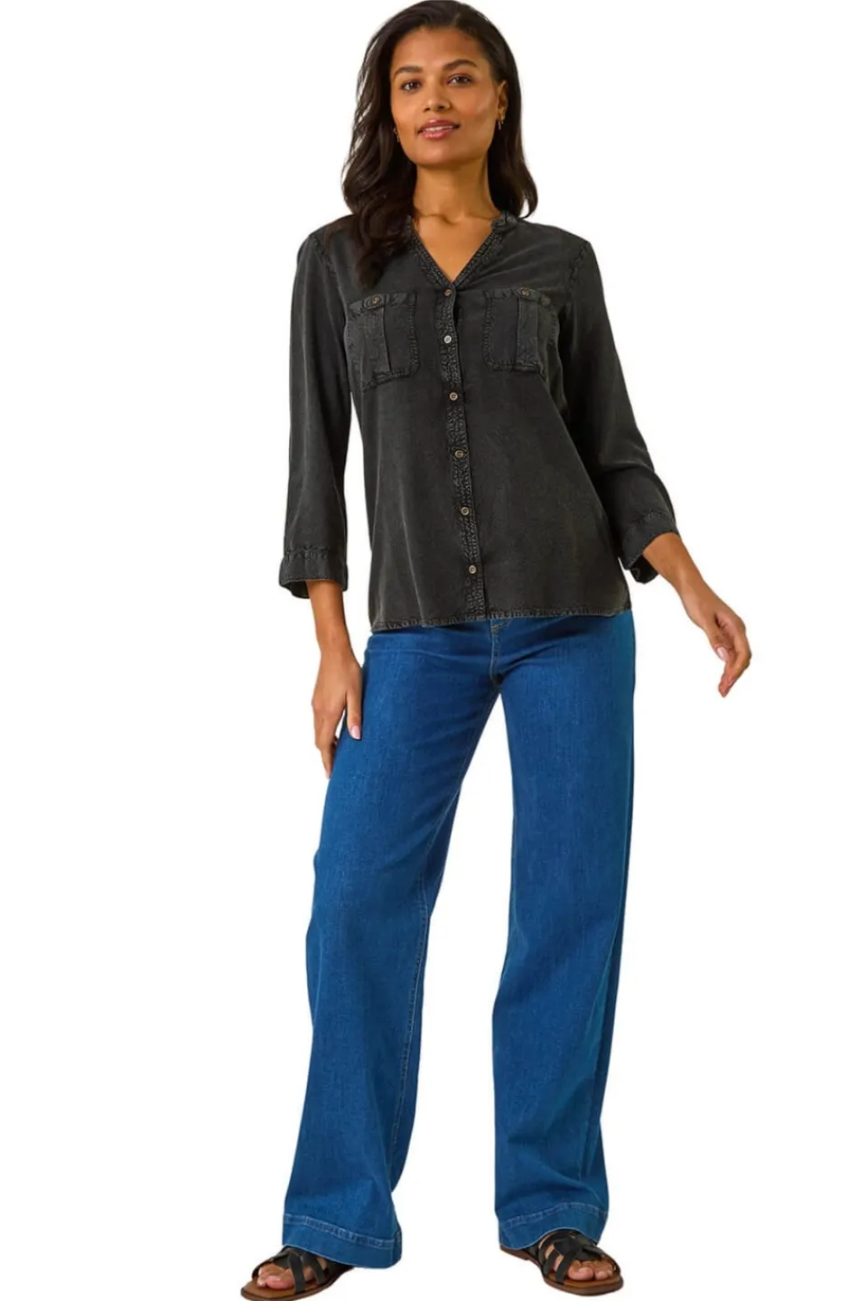 Tops>Roman Buttoned Pocket Shirt Black
