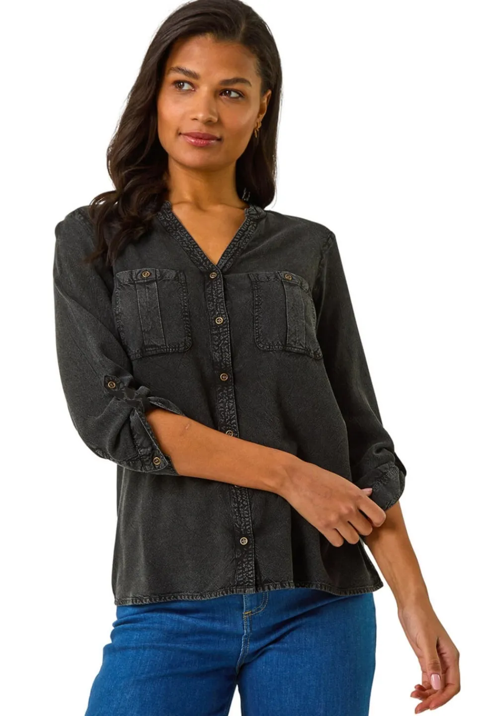 Tops>Roman Buttoned Pocket Shirt Black