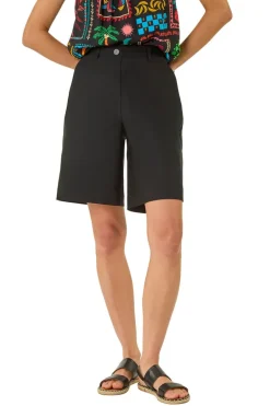 Shorts>Roman Black Buttoned Wide Leg Stretch Shorts