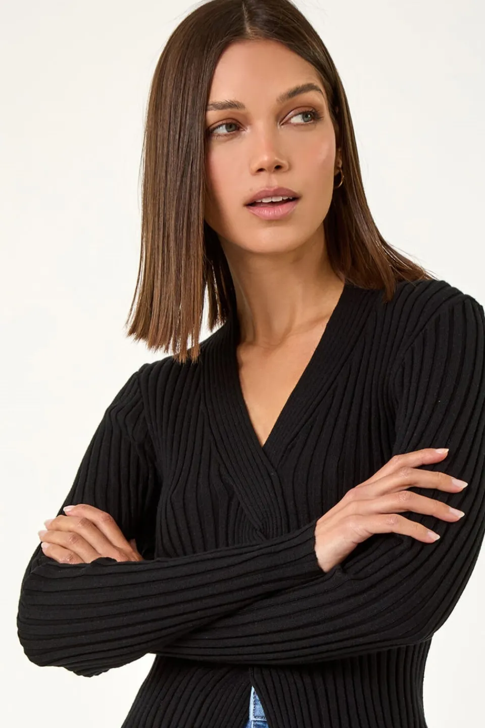 Tops>Roman Cable Split Detail Rib Jumper Black