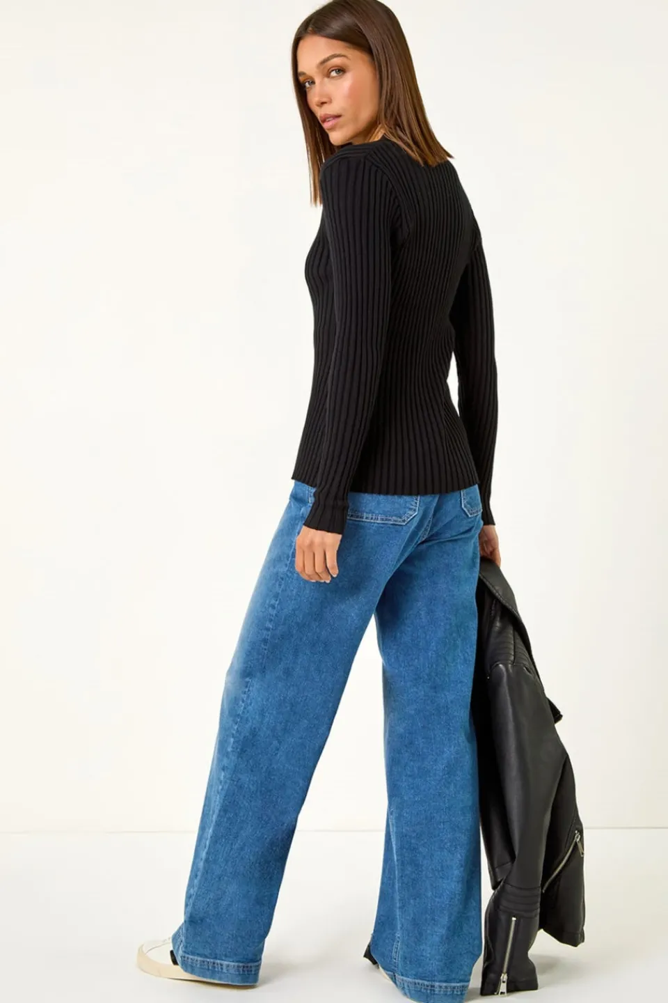 Tops>Roman Cable Split Detail Rib Jumper Black