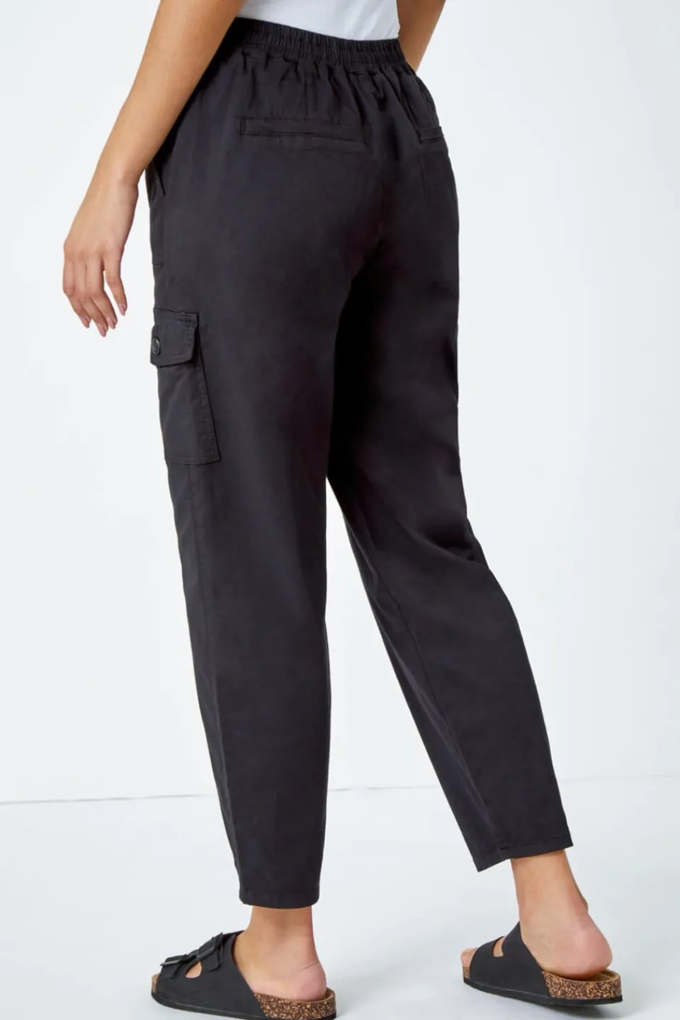 Trousers>Roman Black Casual Elastic Waist Cargo Stretch Trousers BlackBlack