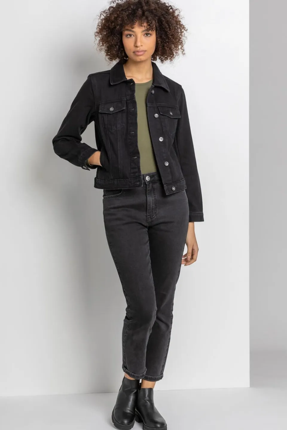Coats & Jackets>Roman Classic Cotton Denim Jacket Black