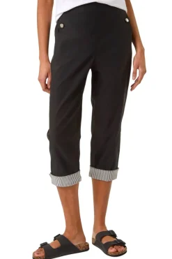 Trousers>Roman Black Contrast Stripe Cropped Stretch Trouser