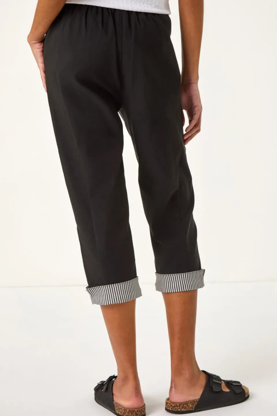 Trousers>Roman Black Contrast Stripe Cropped Stretch Trouser
