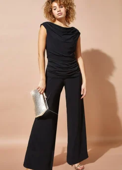 Jumpsuits & Playsuits>Roman Black Cowl Neck Ruched Stretch Jumpsuit