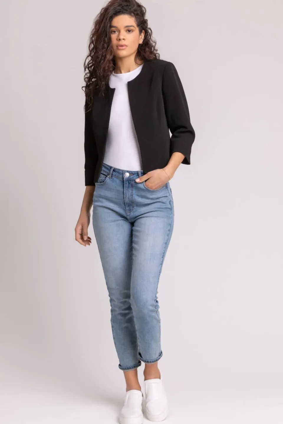 Coats & Jackets>Roman Cropped Bolero Tailored Jaquard Jacket Wedding Shrug Fitted Blazer Black