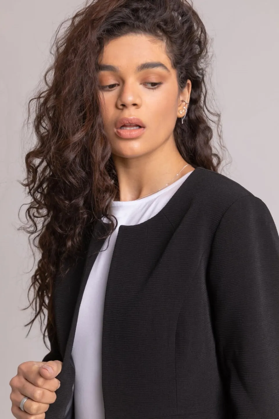 Coats & Jackets>Roman Cropped Bolero Tailored Jaquard Jacket Wedding Shrug Fitted Blazer Black