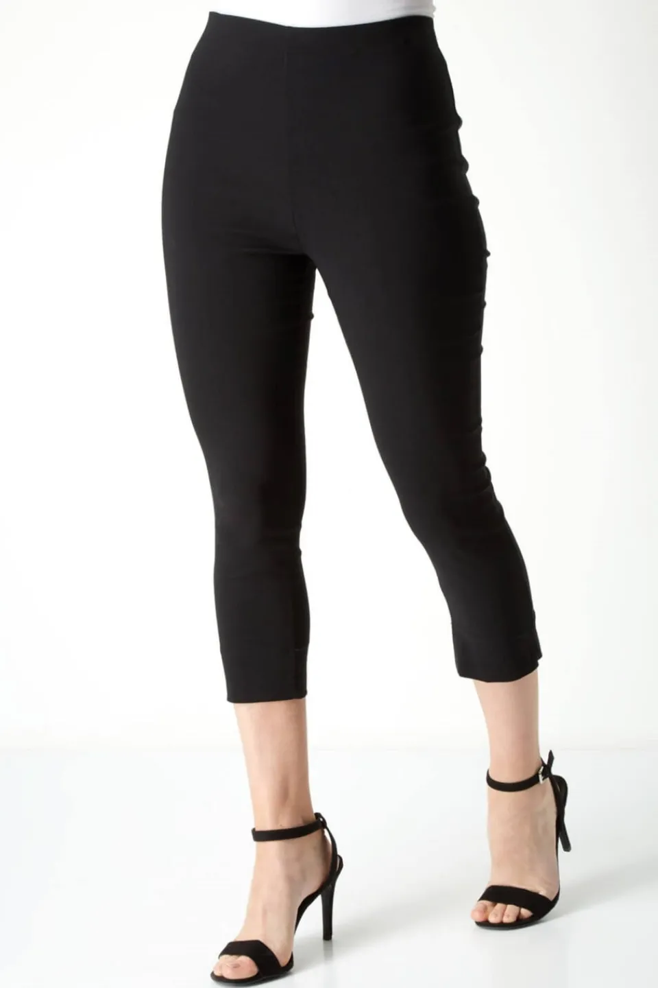 Trousers>Roman Black Cropped Stretch Trouser Capri Summer Leggings 3/4 Pedal Pushers