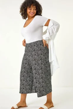 Trousers>Roman Black Curve Abstract Print Culottes