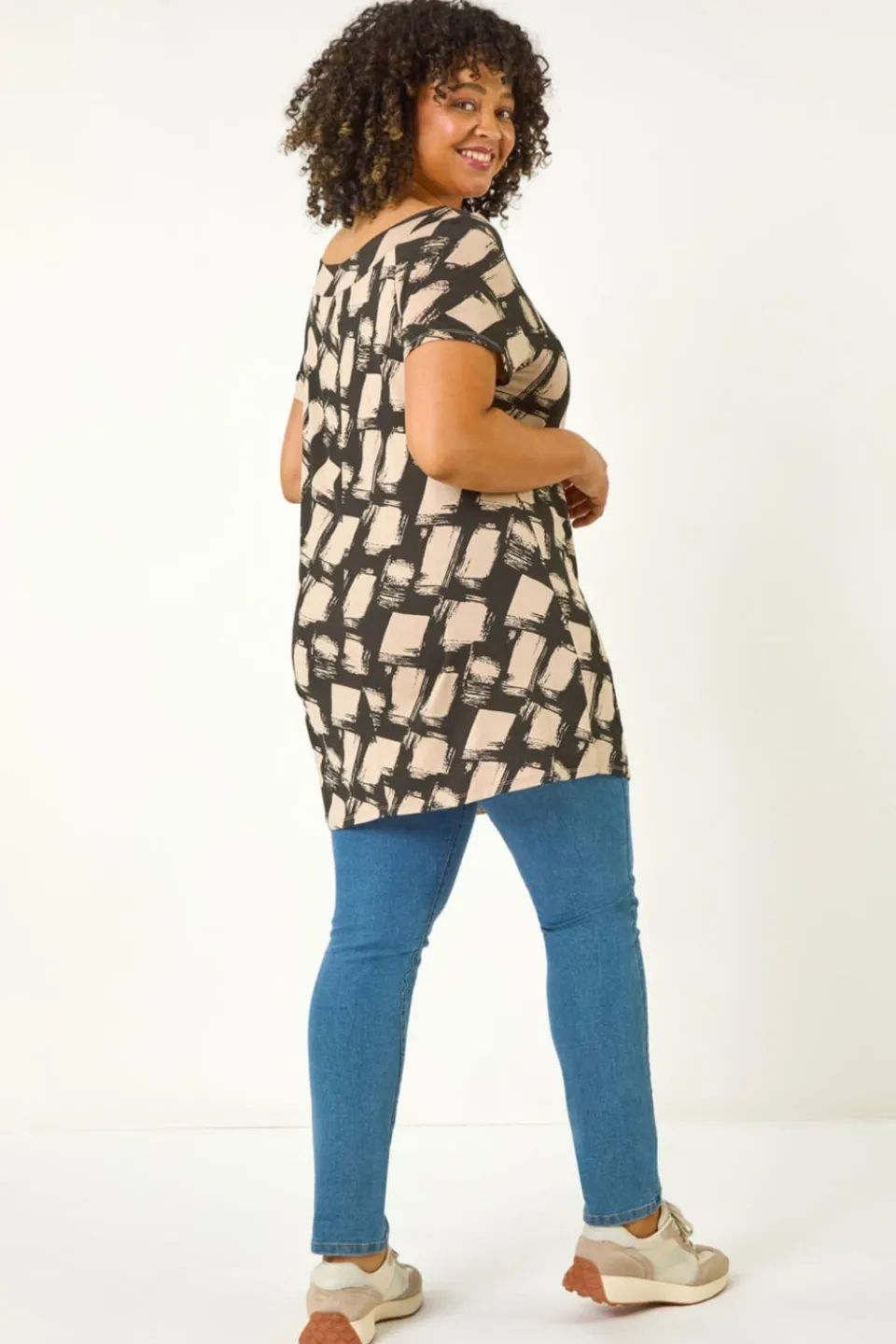 Tops>Roman Black Curve Bardot Geometric Stretch Top