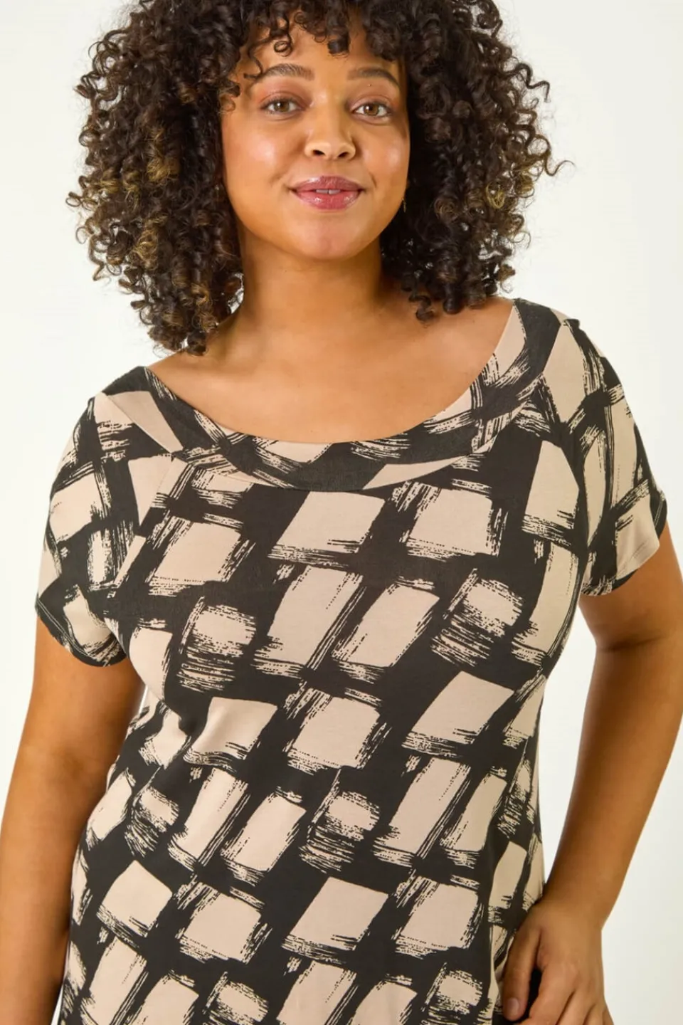 Tops>Roman Black Curve Bardot Geometric Stretch Top